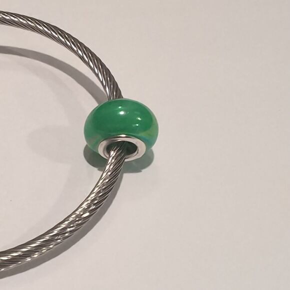Silver‎ Green Pearlesque Charm for Pandora Style Bracelet - Picture 4 of 4